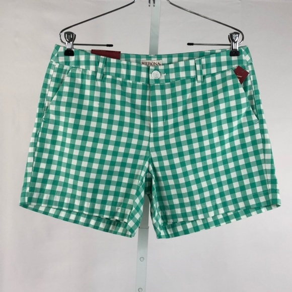 Merona Pants - Merona Chino White & Green Checkered Plaid Shorts